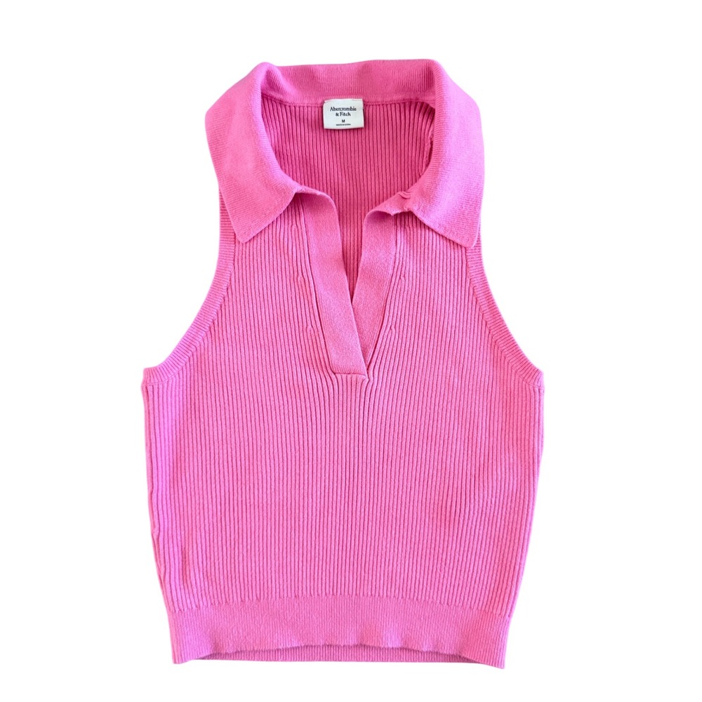Abercrombie & Fitch Pink Ribbed Sleeveless Sweater Polo Top Medium